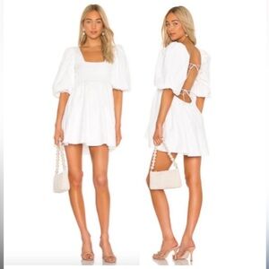 NEW Lovers + Friends White Puff Sleeve Open Back Dress